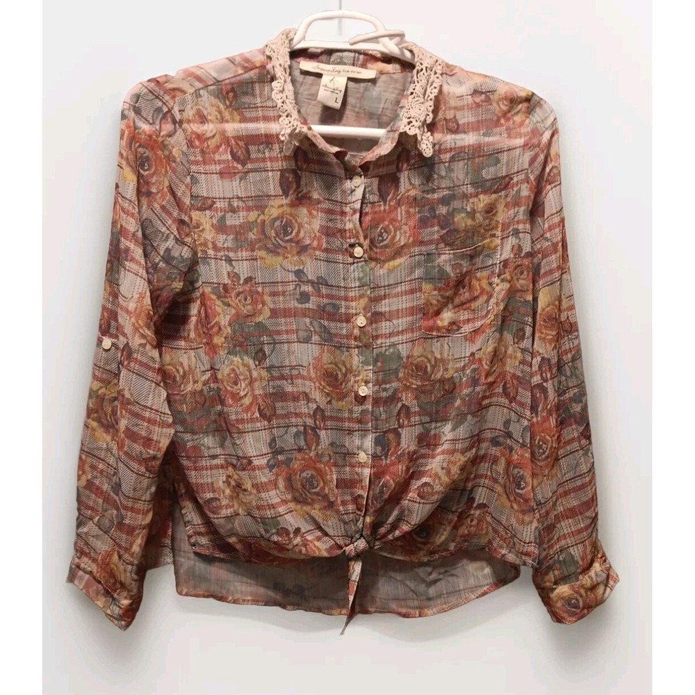 Romantic Sheer Puffy Sleeve Blouse Womens Large Whimsical Lace Collar Festival